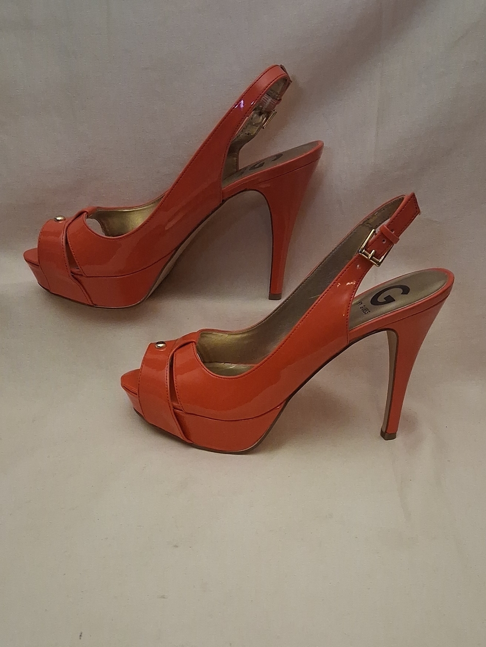 Guess Patent Orange Slingback Platform Heels